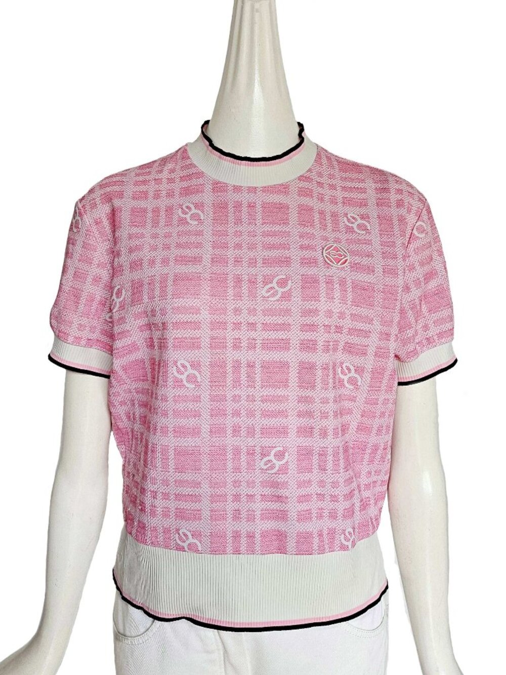 SOUTHCAPE PINK PLAID LOGO SHORT SLEEVES TOP (L)